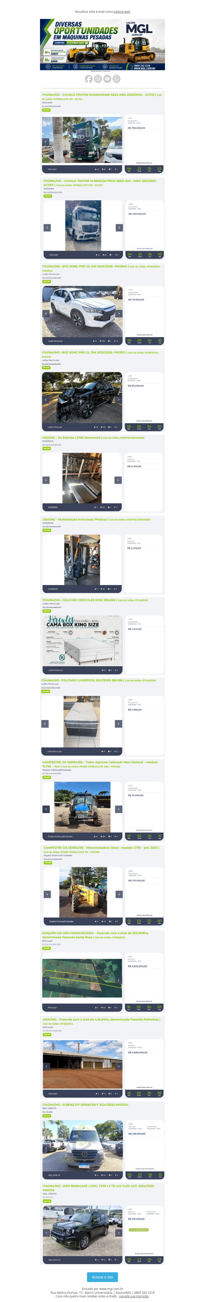 CONFIRA AS ATUALIZAÇÕES DA SEMANA!!! Máquinas, veículos, diversos bens, lotes, terrenos!!! Não deixe passar as oportunidades; mantenha-se atualizado sobre tudo...