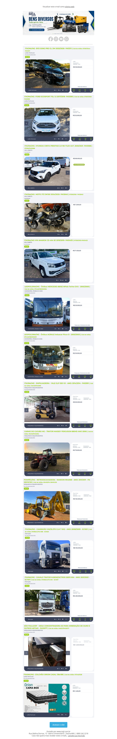 Destaques da semana na MGL!!! Confira no e-mail algumas novidades que chegaram em nosso site!!
