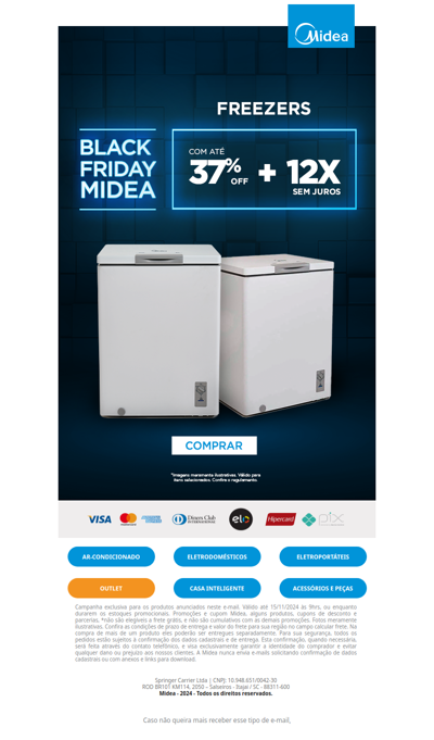 ❄️ Aproveite até 37% OFF em Freezers na Black Friday Midea!