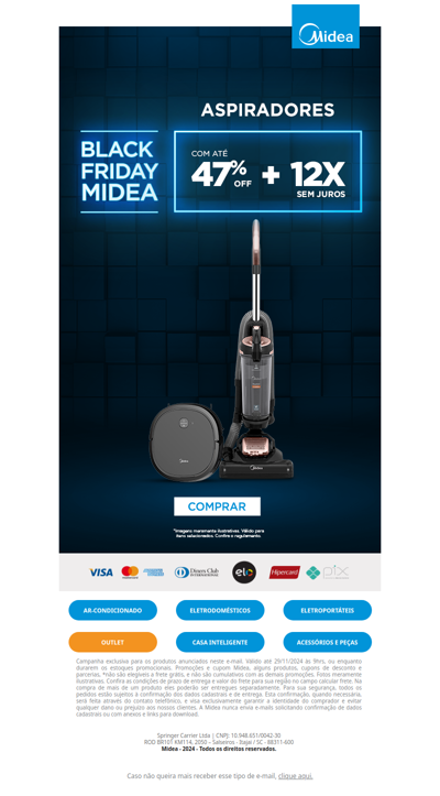 Black Friday Midea: Aspiradores em Oferta 🔥 Até 47% OFF