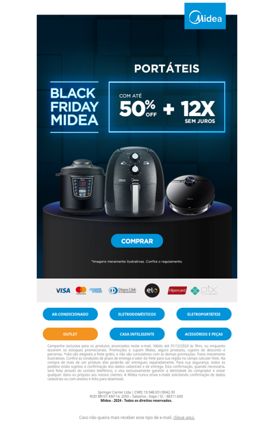 🖤 Portáteis Midea: até 50% OFF + 12x sem juros! 🖤