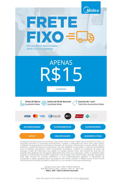 Que tal Frete fixo de R$15 para Sul e Sudeste 🚚