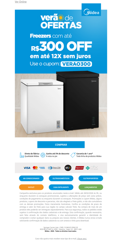 Até R$300 OFF no seu novo freezer 🧊