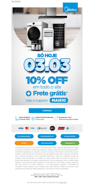 03.03 liberado: até 10% OFF + frete grátis 🚚
