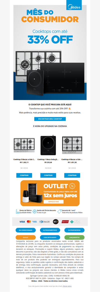 Mês do Consumidor com ofertas quentes em Cooktops 🔥