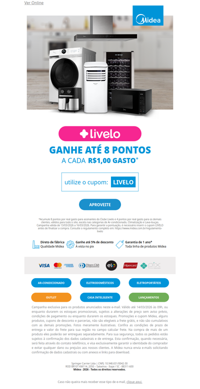 Até 8 pontos Livelo por R$1 gasto 🤩