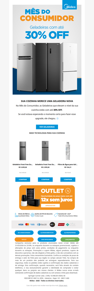 Hora de trocar de Geladeira? Temos até 30% OFF 💙