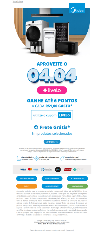 04.04 🚨 Sua compra rende 6x mais pontos Livelo!