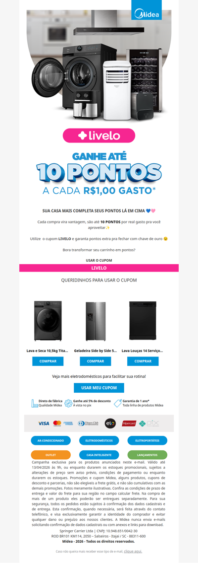 Cupom liberado 🎉 até 10 pontos por R$1 gasto!