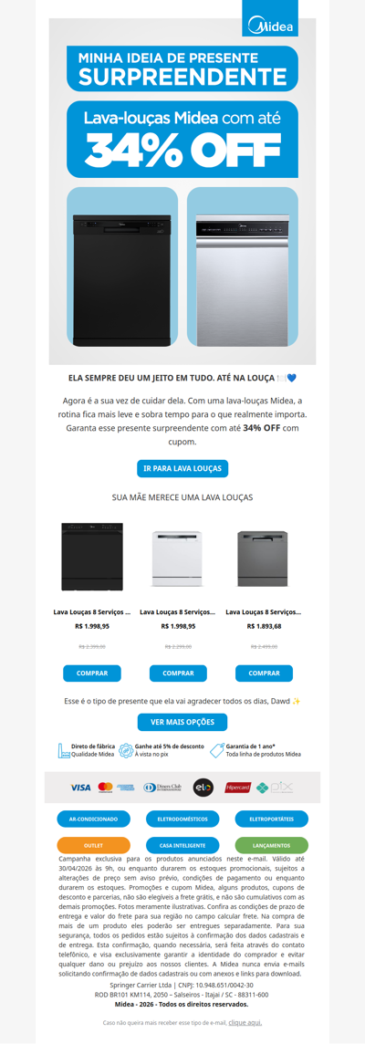 Sua mãe merece: até 34% OFF em lava-louças 💙