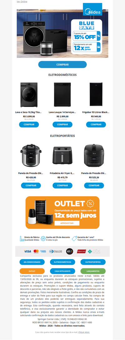 Blue Days Midea: aproveite até 15% OFF ✨