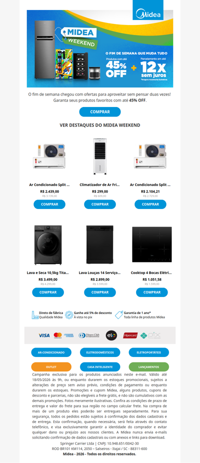 Seu Midea Weekend chegou com até 45% OFF 🎉