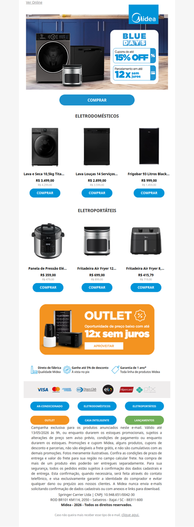 Blue Days Midea: últimos dias com até 15% OFF ⏰