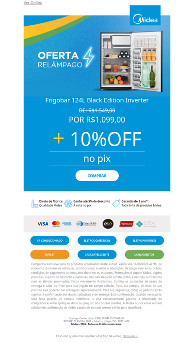 Frigobar 124L: de R$1549 por R$1099 🎉⚽