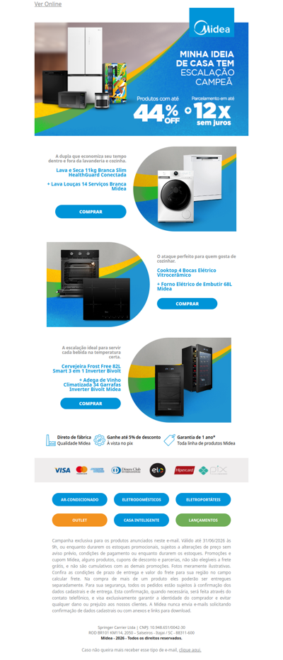 A escalação Midea com até 44% OFF nos kits ⚽ 🎉