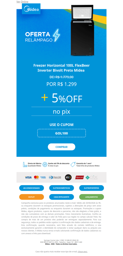 Oferta relâmpago: Freezer 100L + cupom exclusivo! ⚡