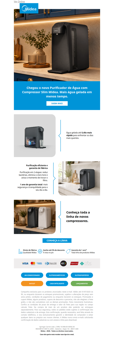 Seu novo Purificador Midea já chegou 💧