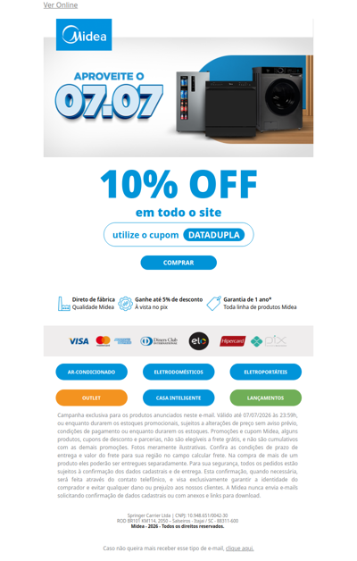 Chegou o 07.07: 10% OFF para você 💙