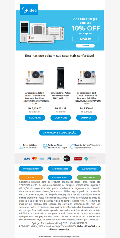 ❄️Ar e climatização com 10% OFF? Só com o cupom MAIS10