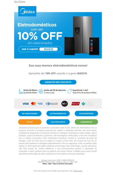 10% OFF para você renovar seus eletrodomésticos Midea⚡