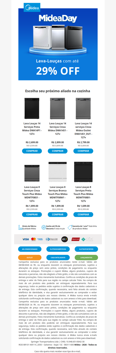✨ Midea Day: Lava-Louças com até 29% OFF