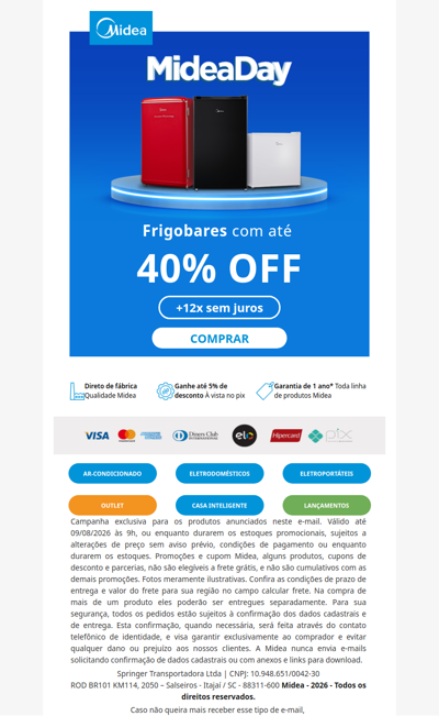 🧊 Midea Day: Frigobares com até 40% OFF