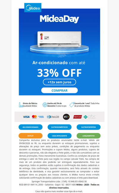 ❄️ Midea Day: refresque sua casa com até 33% OFF