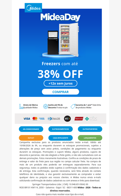 🔥 Midea Day: até 38% OFF em Freezers. Corre!