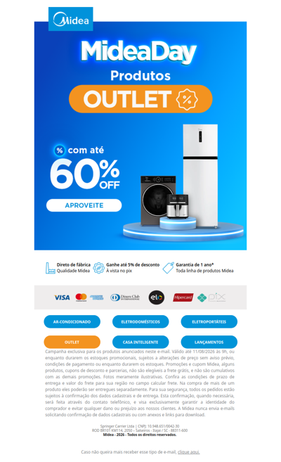 Até 60% OFF em produtos Outlet