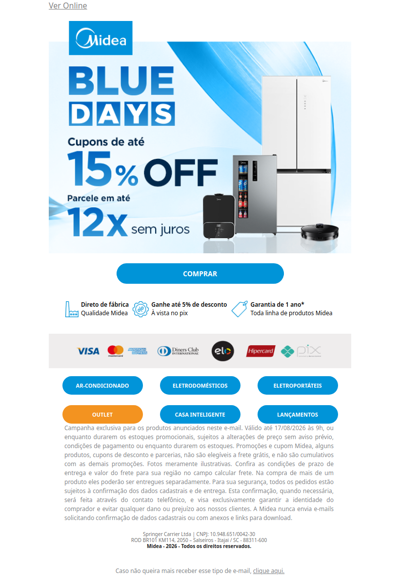 Blue Days Midea: até 15% OFF pra você! 😉