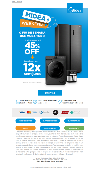 🔥 Midea Weekend: até 45% OFF neste fim de semana