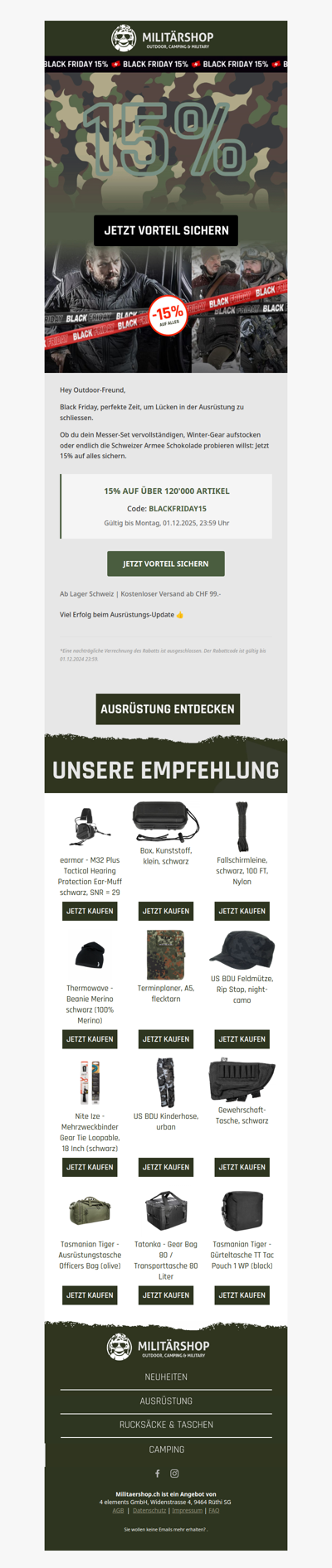 Noch 4 Tage: 15% auf 120'000 Artikel 🇨🇭