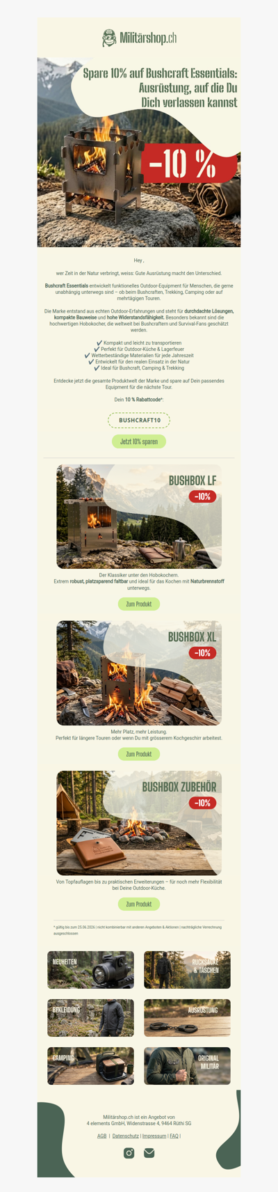 🔥Spare 10% auf Bushcraft – Essentials für echte Outdoor-Abenteuer