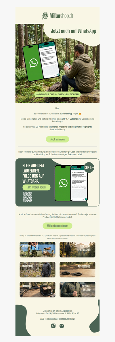 Neu auf WhatsApp: CHF 5.– für Dich 📲