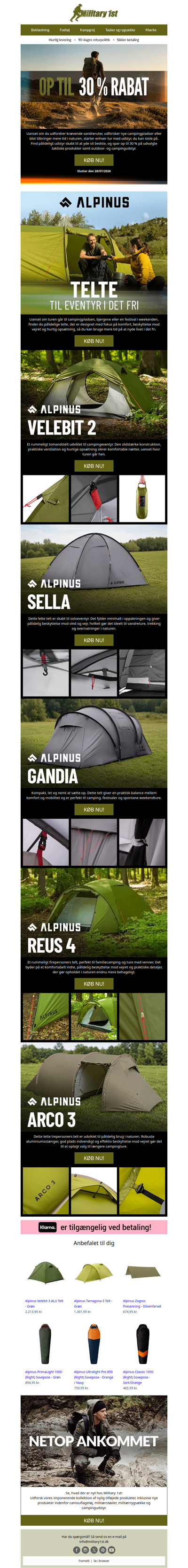Alpinus telte til eventyr i det fri | Op til 30% rabat