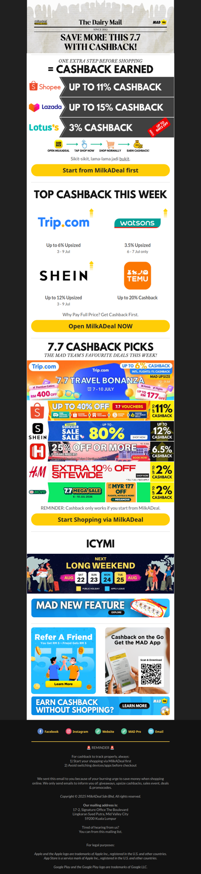 Happy 6️⃣7️⃣ Day! Here's your 7.7 Cashback Reminder.