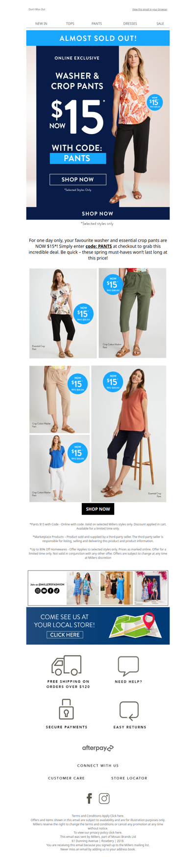 Ends Midnight: $15 Washers & Crop Pants