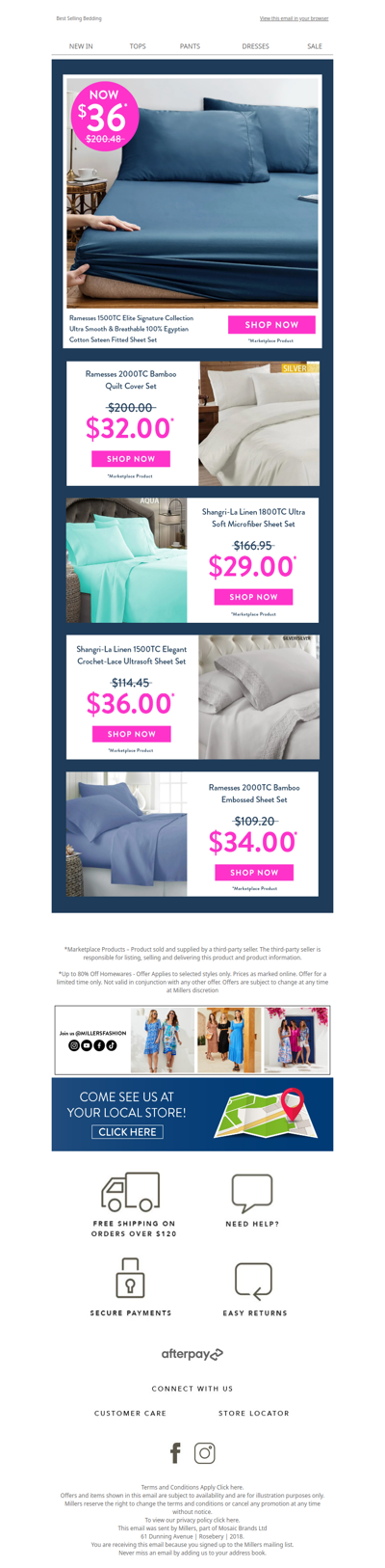 $36 Fitted 1500TC Sheet Sets + FREE Shipping