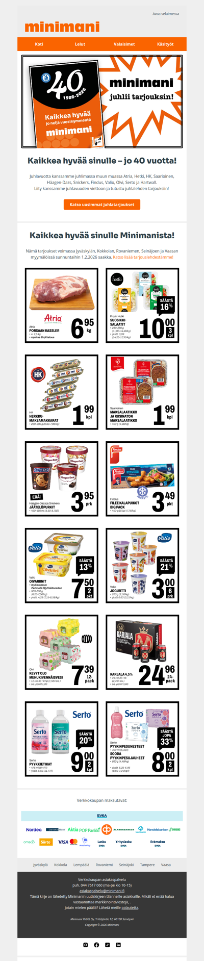 Minimani juhlii tarjouksin! 🎉