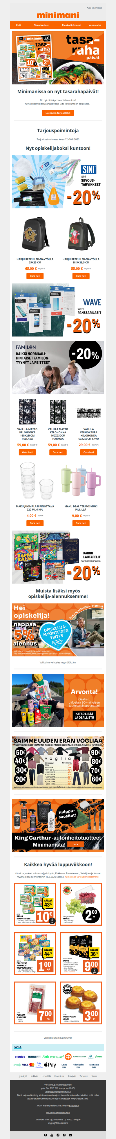 Minimanissa on nyt tasarahapäivät!