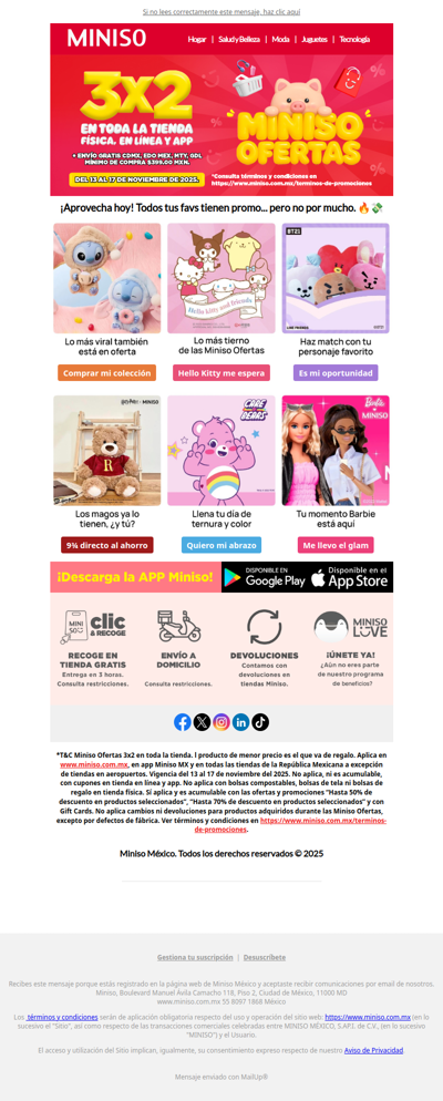 🎉 3x2 en toda la tienda — ¡Miniso Ofertas Comenzó! 😱