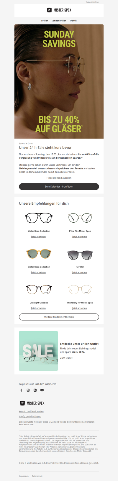 Save the Date: Nur diesen Sonntag sparst du bis zu 40 %