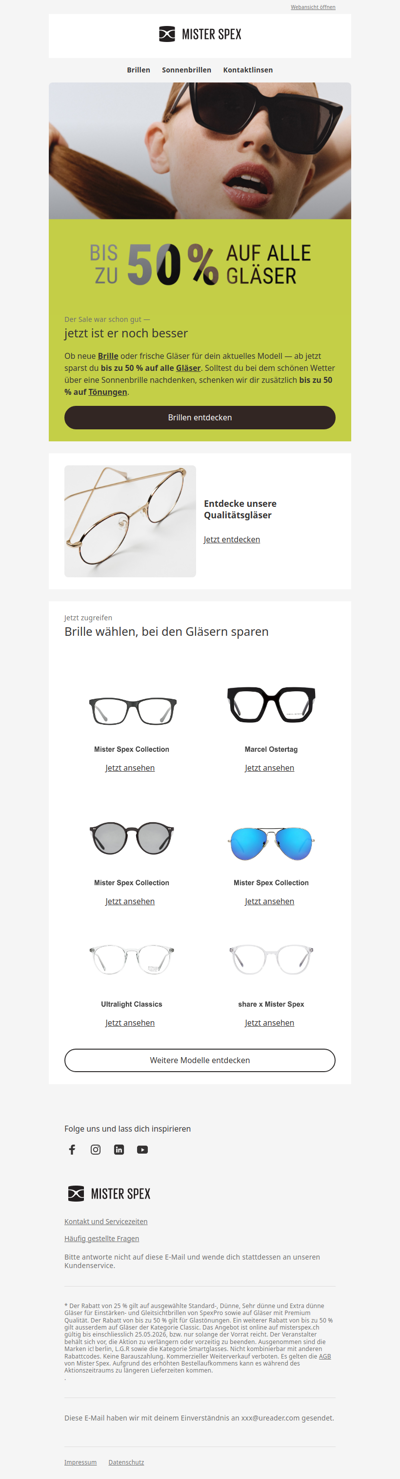 Alle Gläser. Bis zu 50 % reduziert.