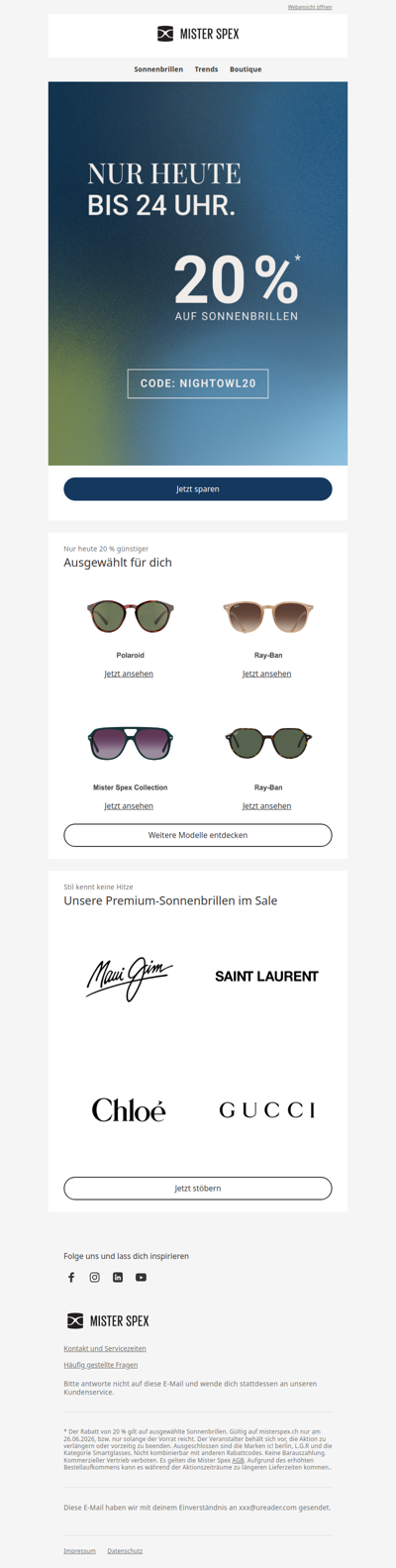 So heiss der Tag, so heiss der Deal: 20% auf Sonnenbrillen
