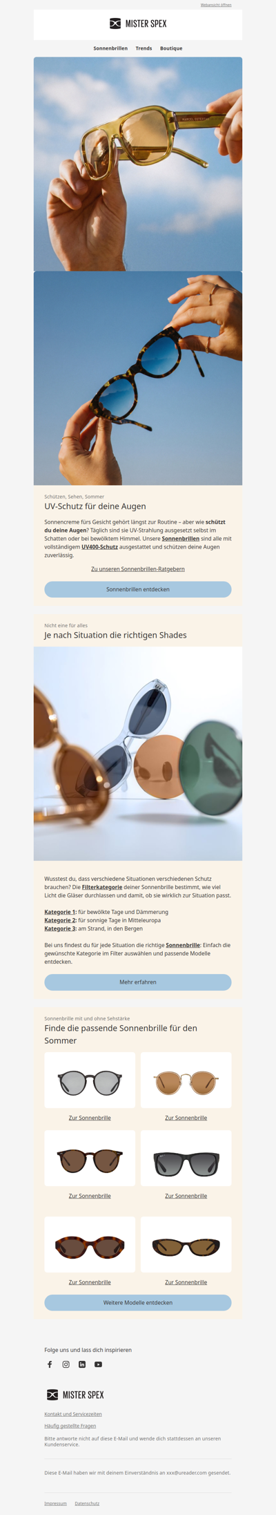 Sonne geniessen, Augen schützen.