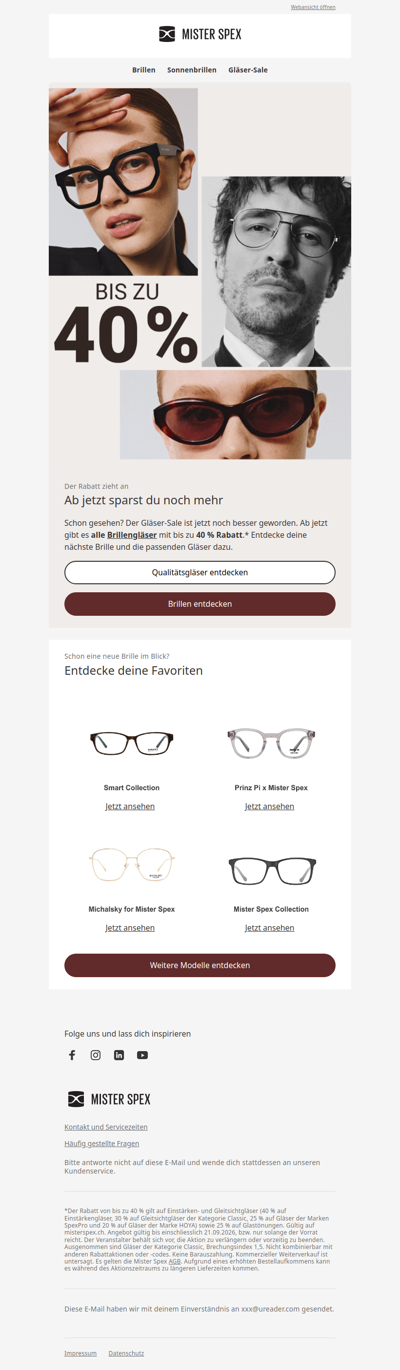 Ab jetzt bis zu 40 % auf alle Brillengläser