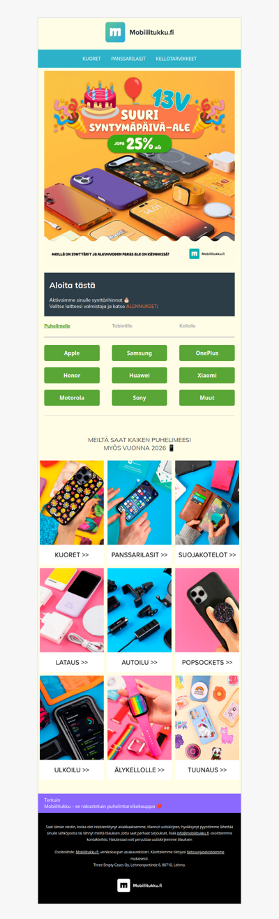 🎂 Meillä on synttärit! Aktivoimme juhlahinnat sinulle 🎉