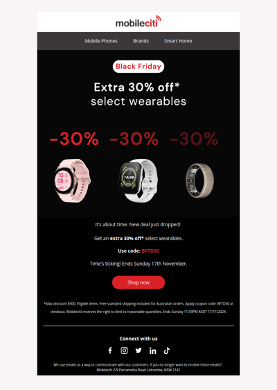 Extra 30% OFF Wearables ⌚