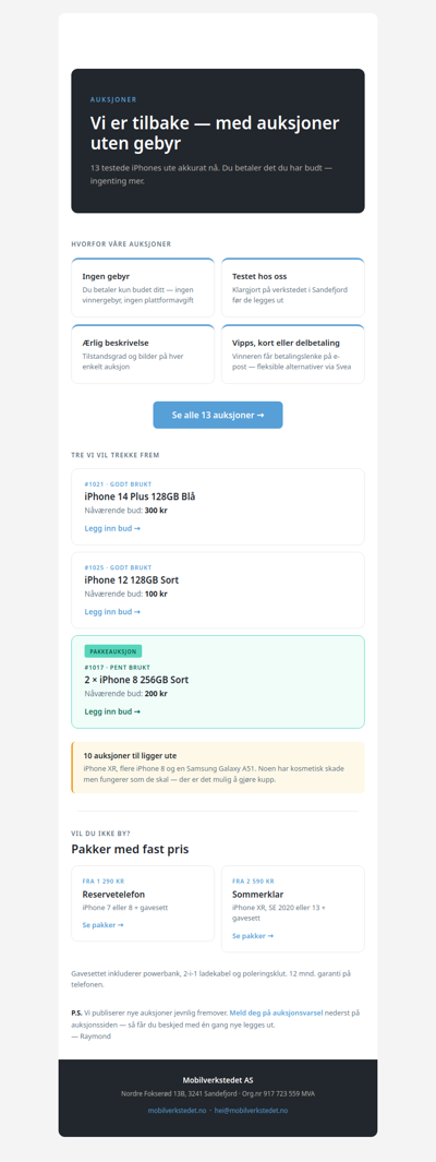 Vi er tilbake — 13 iPhones på auksjon, bud fra 50 kr