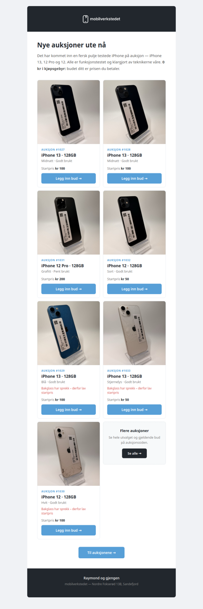 Nye auksjoner ute nå — testet iPhone fra kr 50